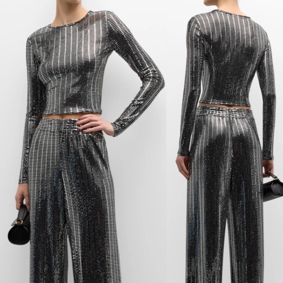 Alice + Olivia Delaina Disco-Knit Long-Sleeve Top - Picture 1 of 7